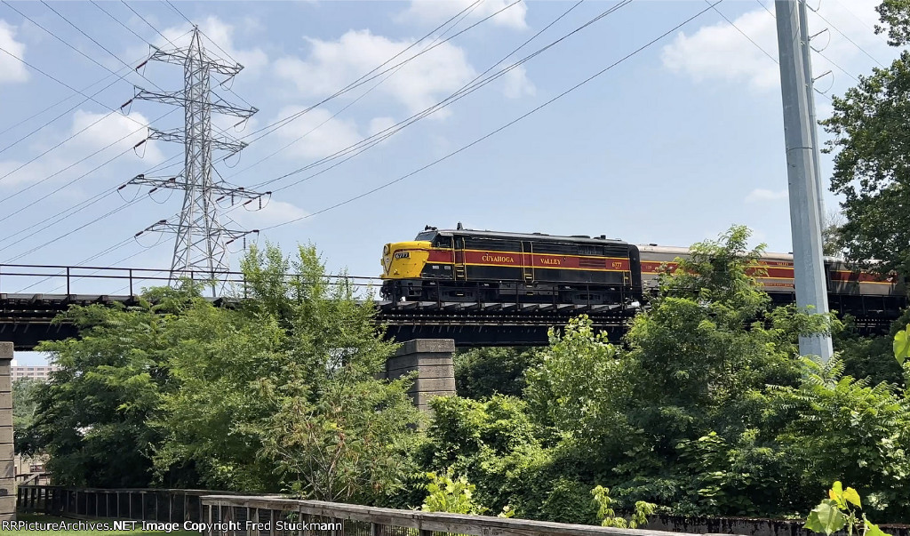 CVSR 6777 leads train 13 north out of Akron.